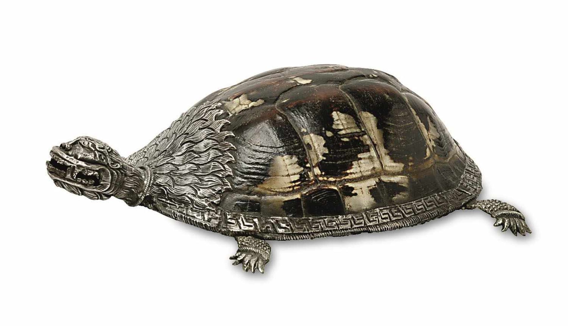 Schildkröte China, wohl Qing Schildkrötenpanzer und versilberte Montierung. Die Bauchunterseite