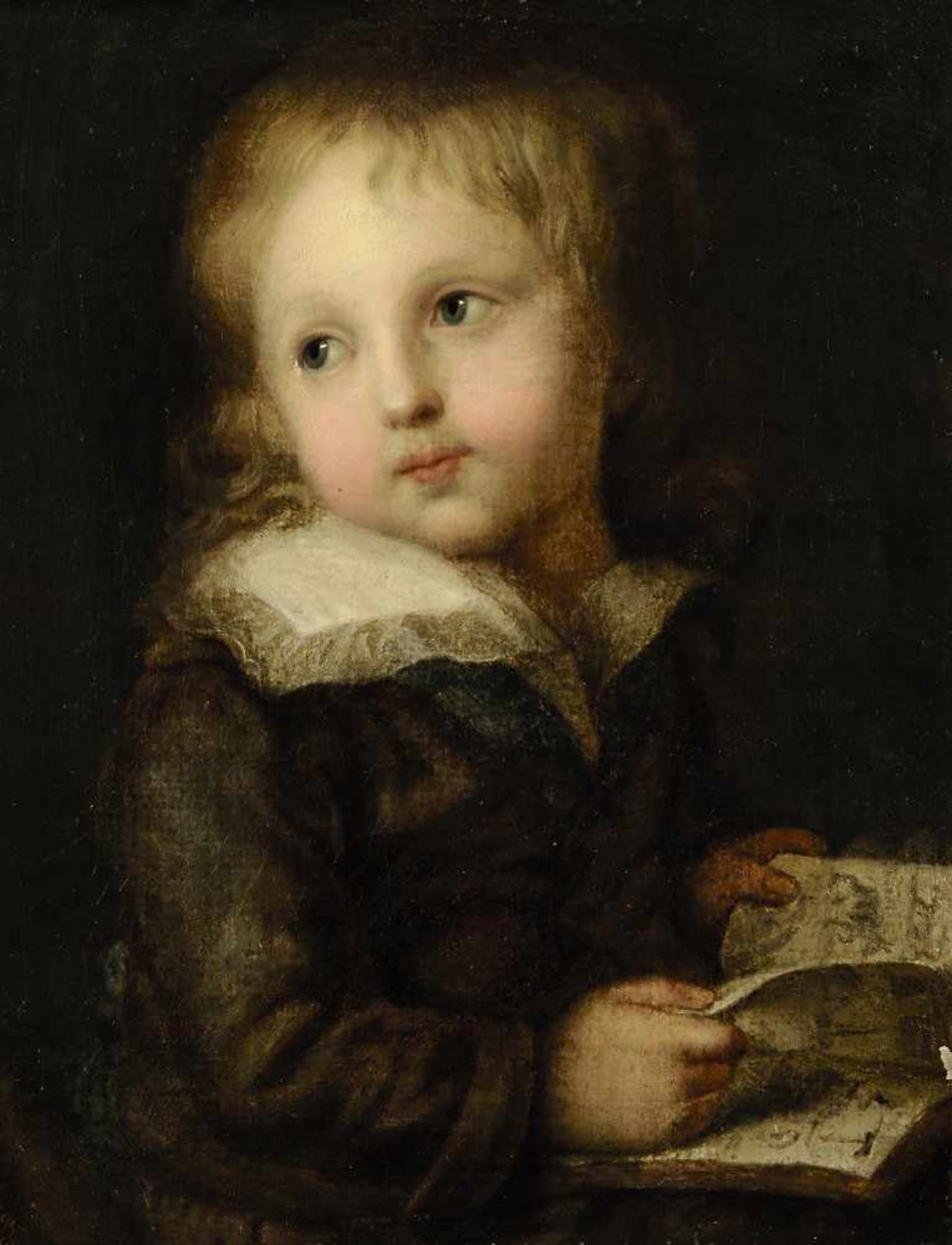 Berthé, V. um 1864 Portrait eines kleinen Knaben mit Buch Öl / Lwd. 47 x 35,5 cm L. u. signiert