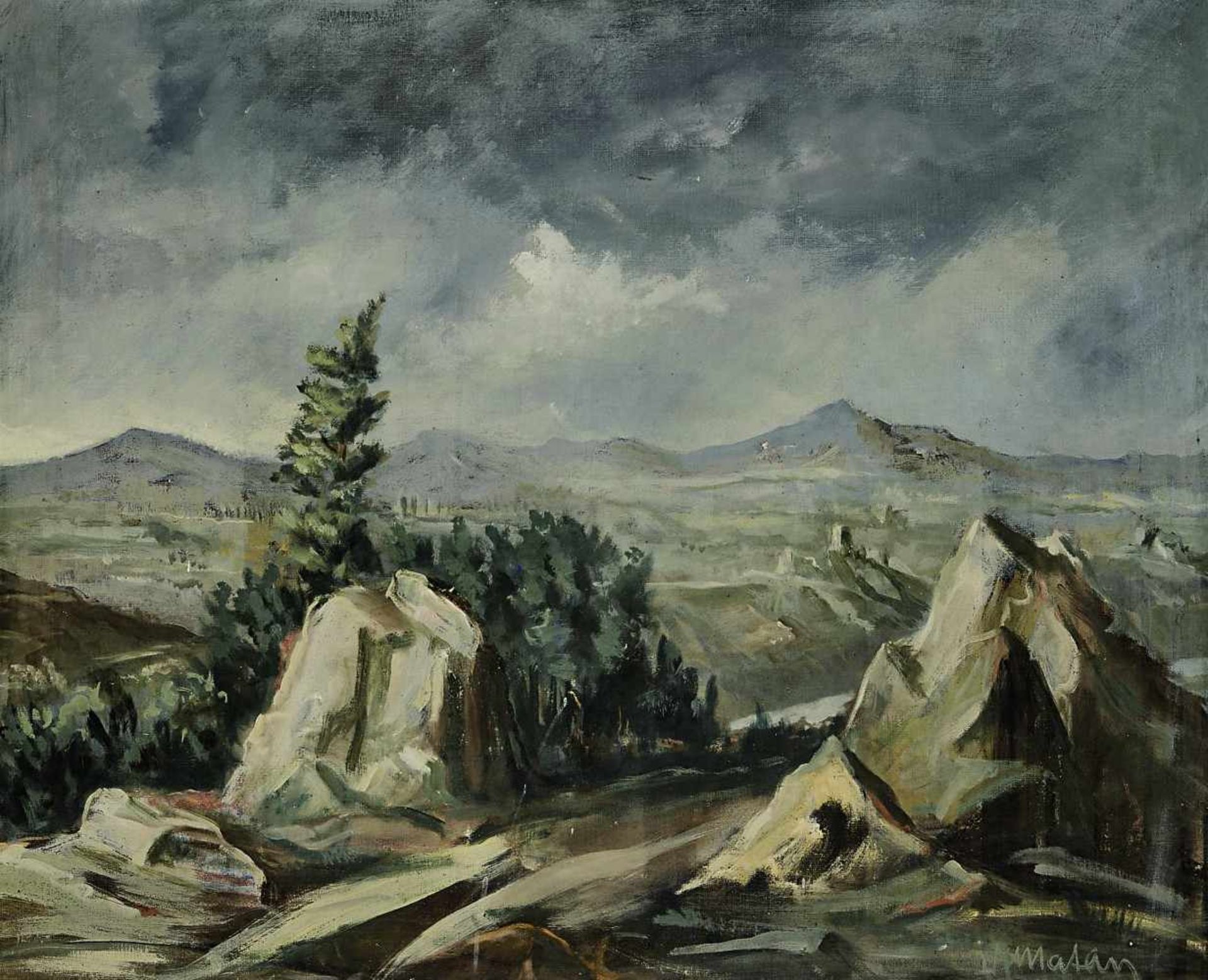 Schulz-Matan, Walter 1889 Apolda - 1965 Schiers/Schweiz Felsige Landschaft Öl / Lwd. 50 x 61 cm R.