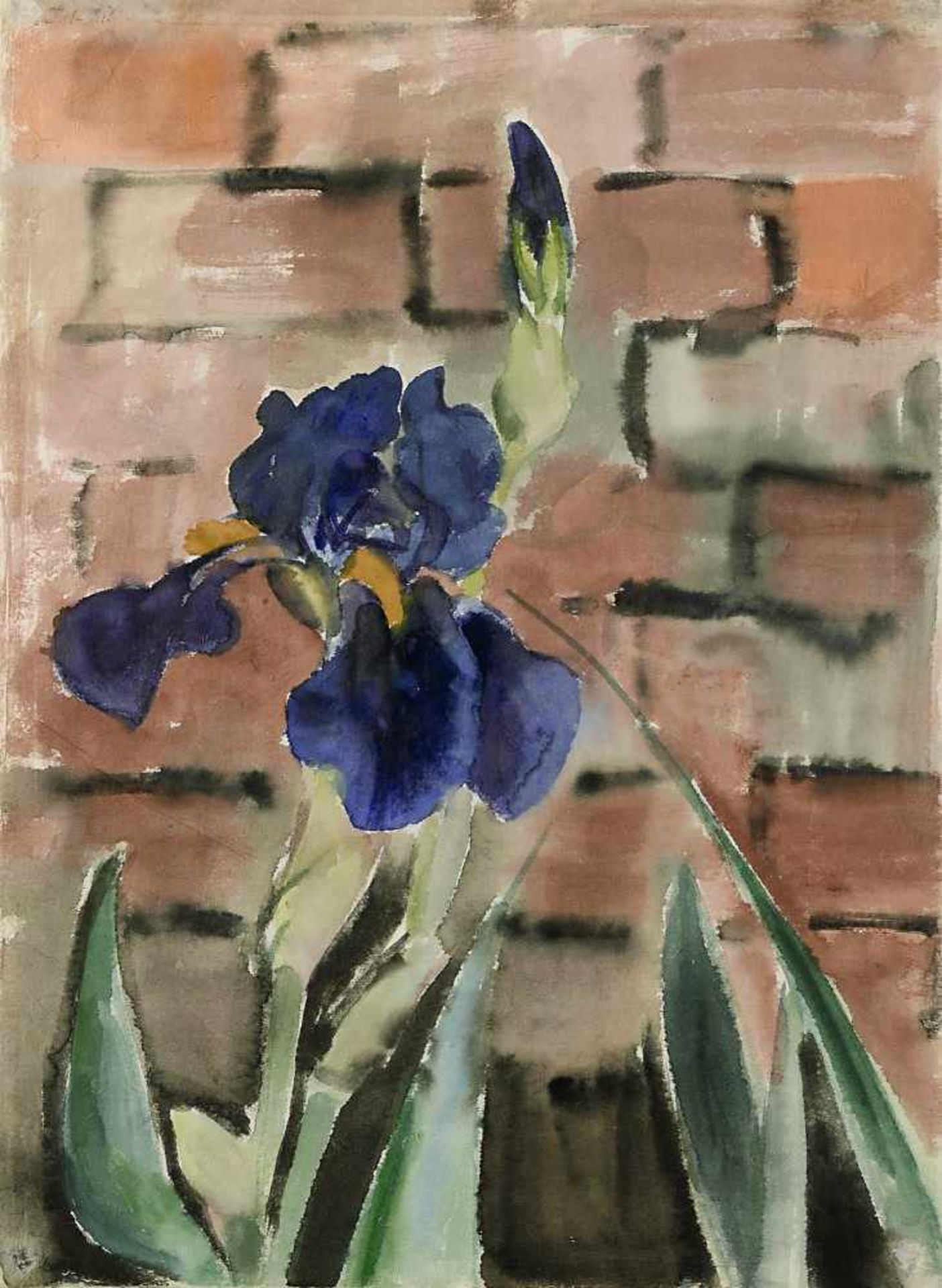 Wilhelm, Paul 1886 Greiz - 1965 Radebeul Iris vor Ziegelmauer Aquarell 37 x 27 cm L. o. signiert.