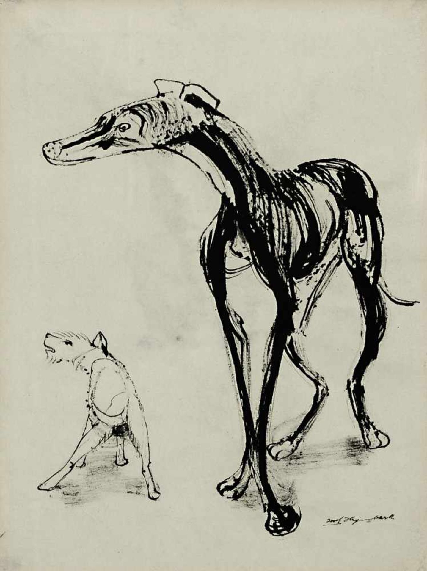 Hegenbarth, Josef 1884 Böhmisch-Kamnitz - 1962 Dresden Zwei Hunde Tuschezeichnung BA: 28 x 21 cm