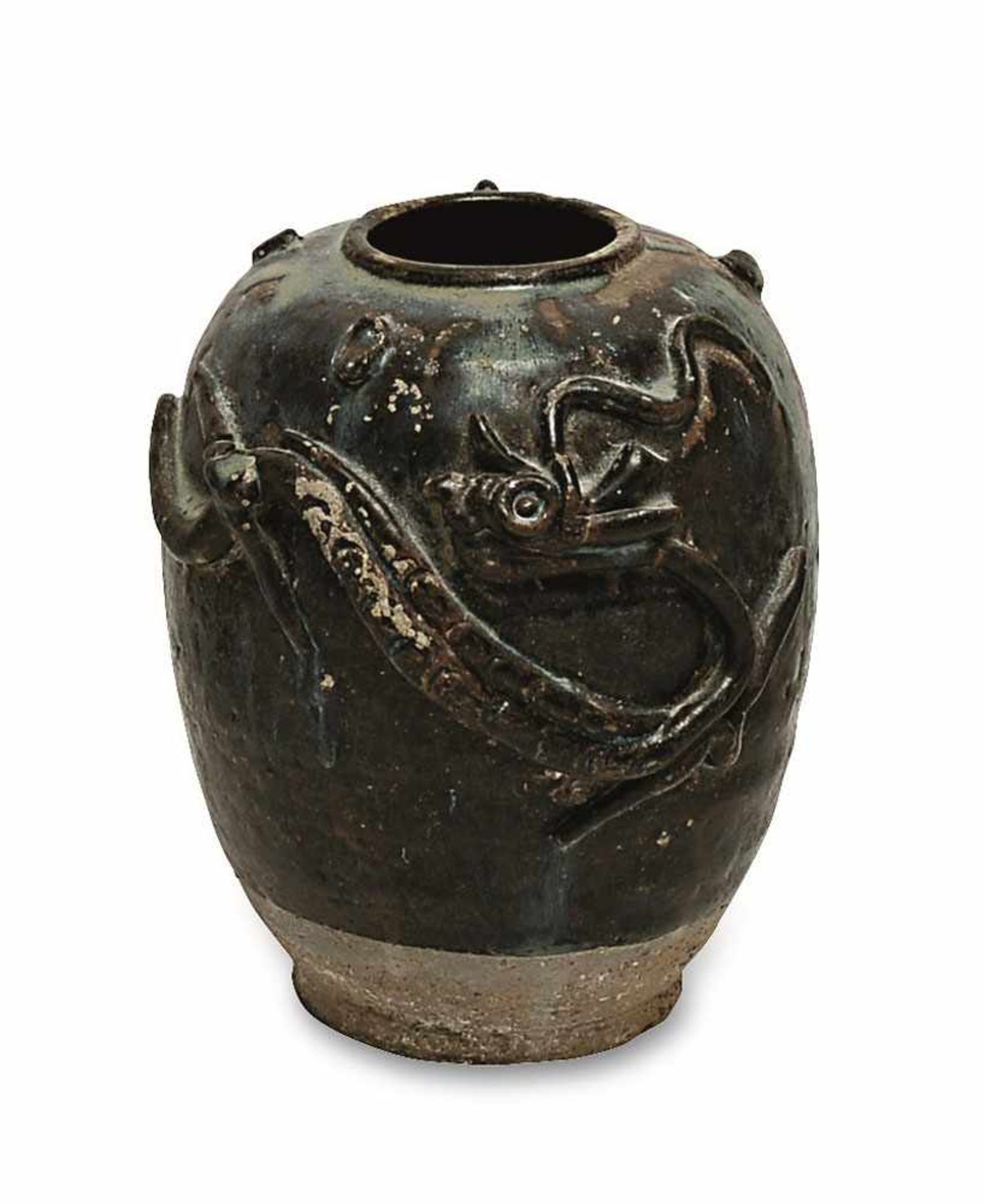 Grabbeigaben-Gefäß China, im Stil der nördlichen Song-Dynastie Steinzeug, dunkelbraun glasiert mit