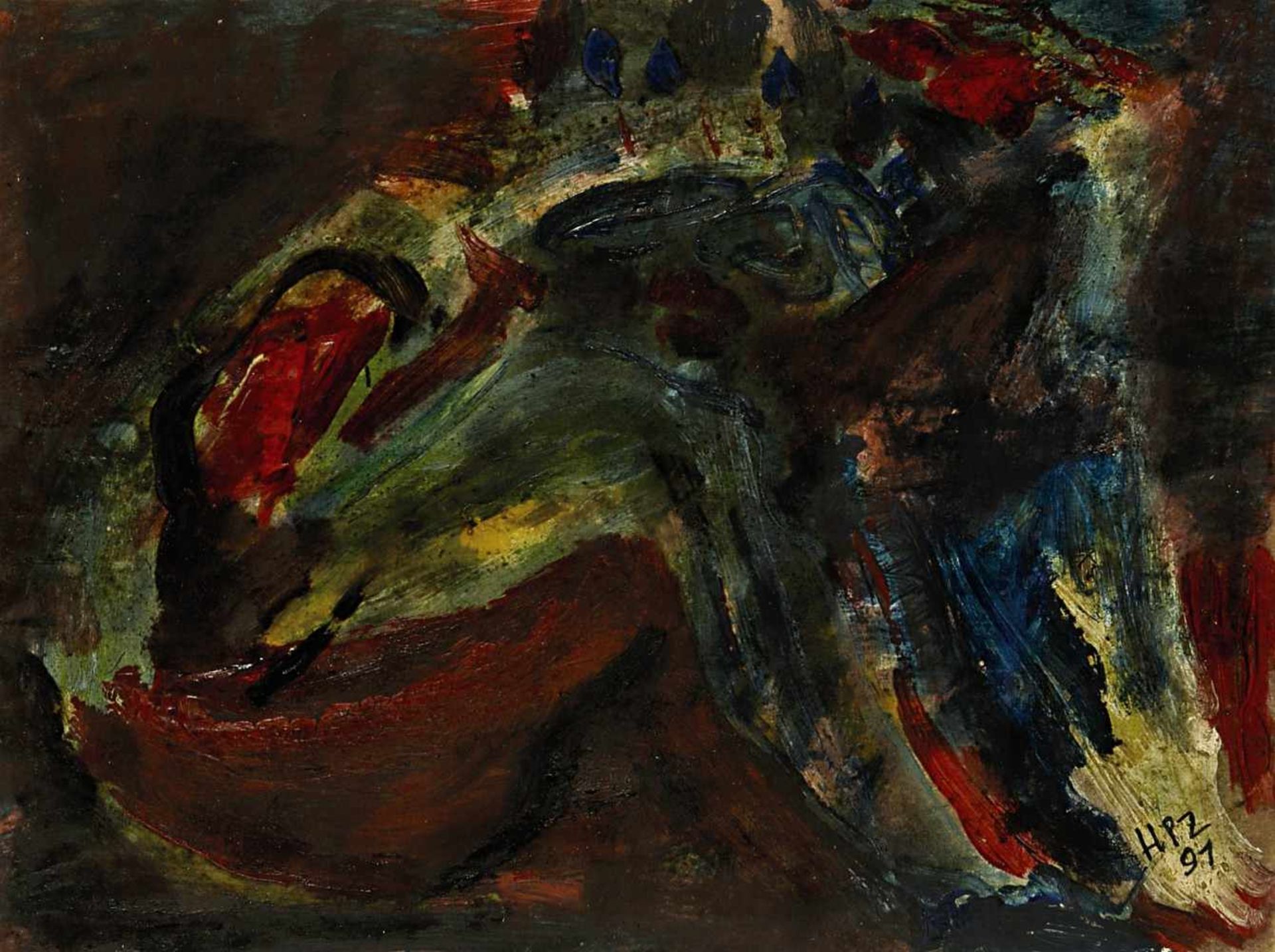 Zimmer, Hans Peter 1936 Berlin - 1992 Soltau Abstrakte Komposition Öl / Papier 30 x 40 cm R. u.