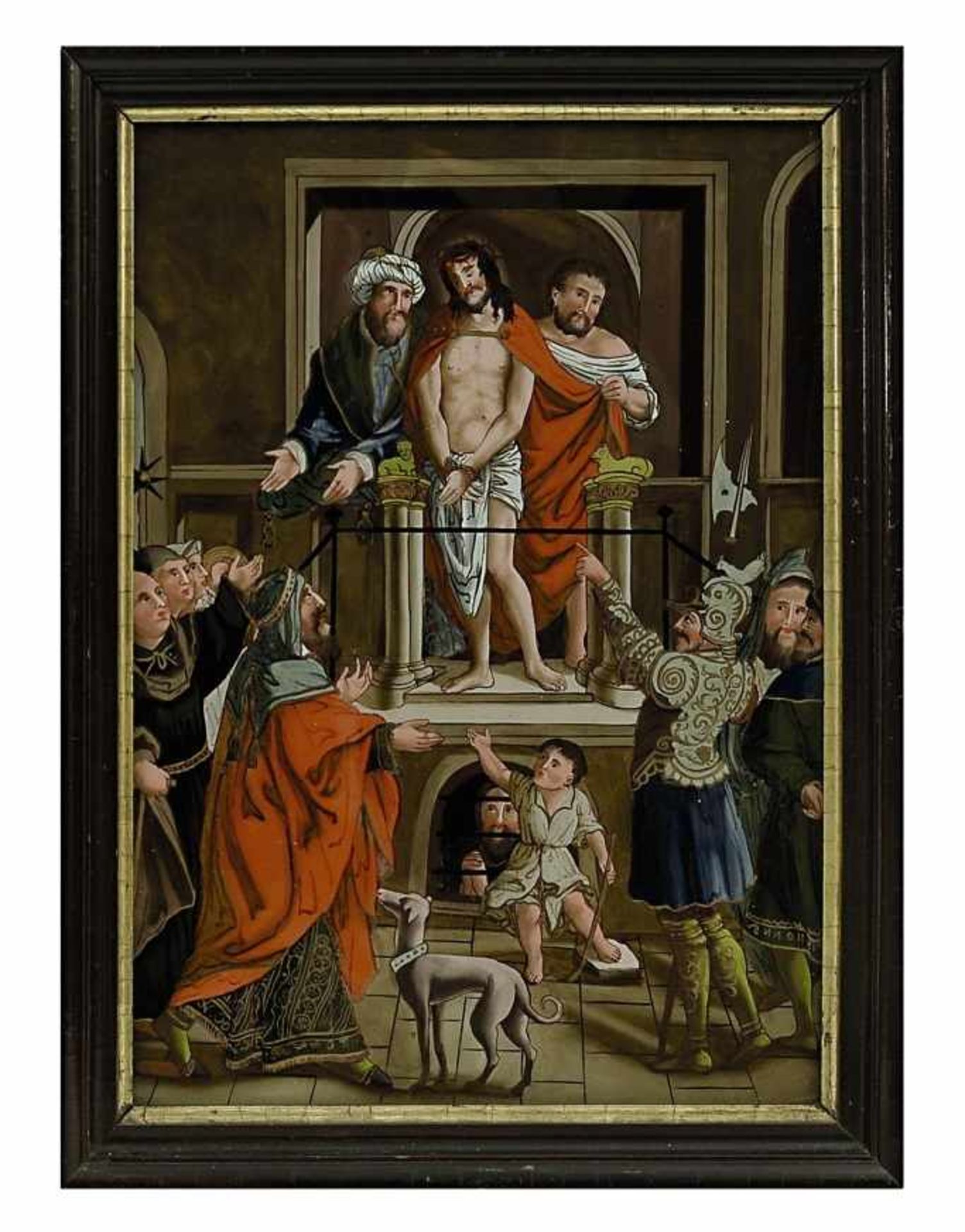 Hinterglasbild: Ecce Homo Staffelseegebiet, wohl 1. Hälfte 19. Jh. Min. Farbablösungen. Ca. 43,5 x