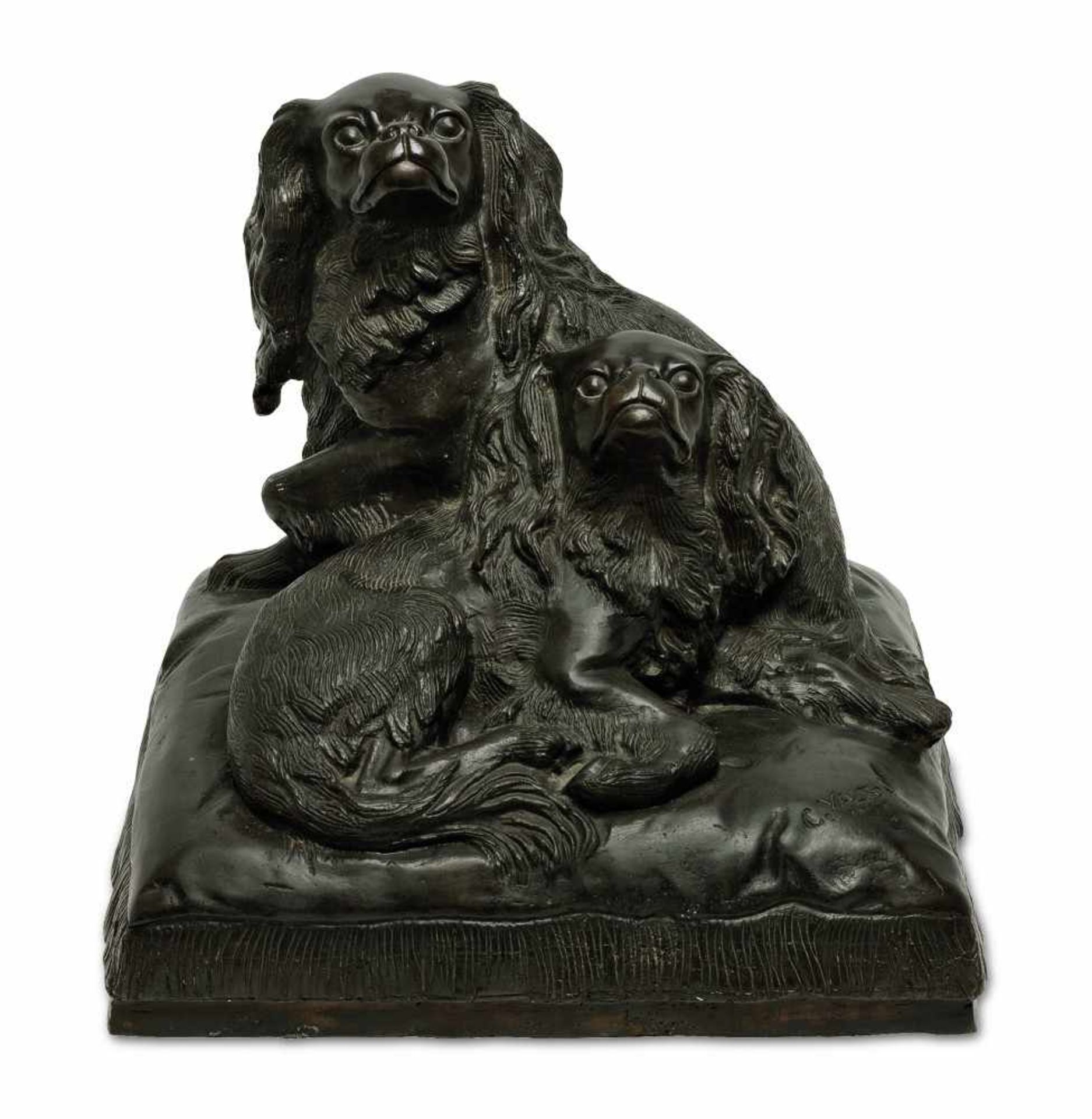 Valton, Charles 1851 Pau - 1918 Chinon, wohl Nachguss Zwei King-Charles-Spaniel auf einem Kissen