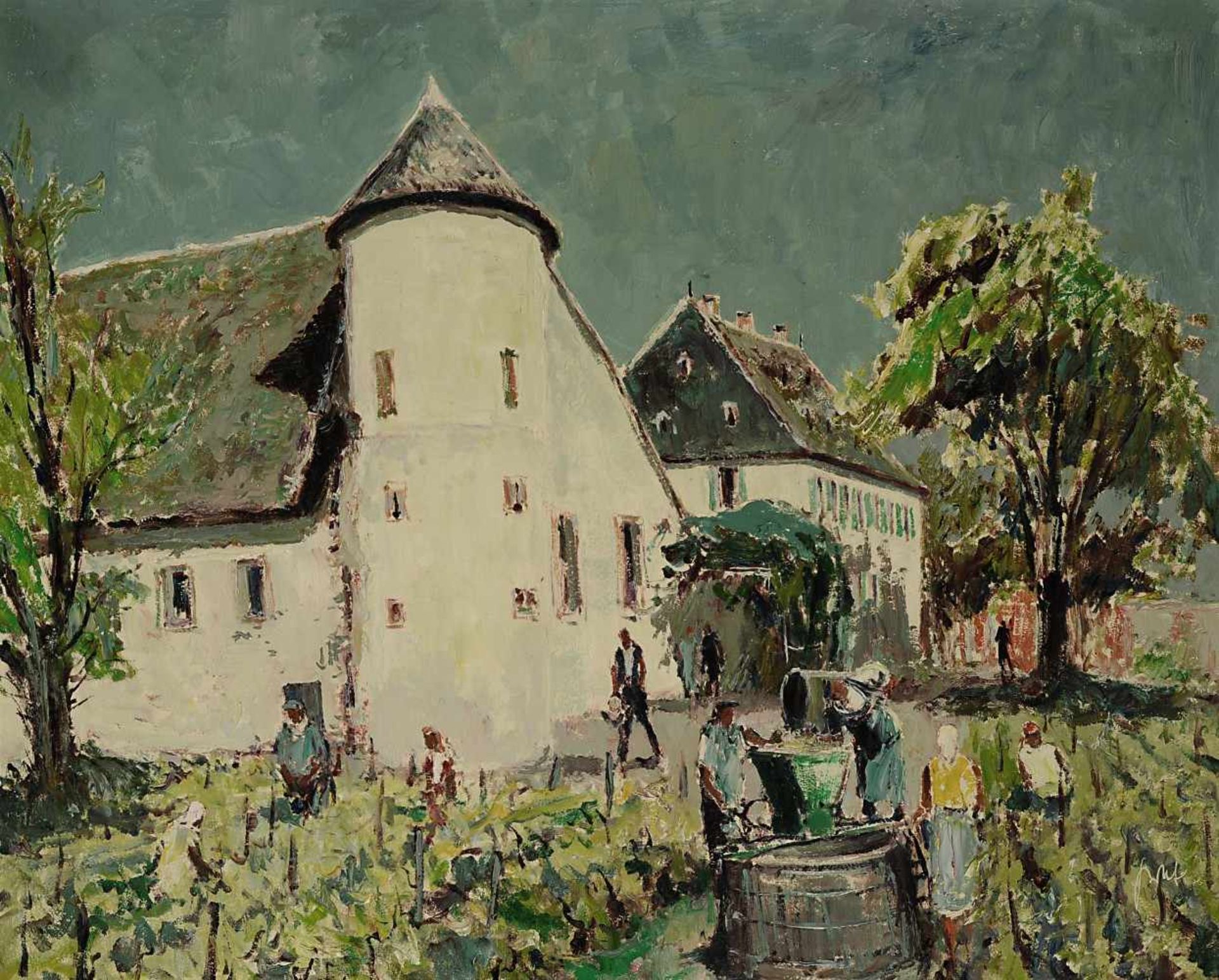 Graf, Karl 1902 Rothenburg o.d.Tauber - 1986 Speyer Weinlese in Dirmstein Öl / Hartfaser 68 x 85