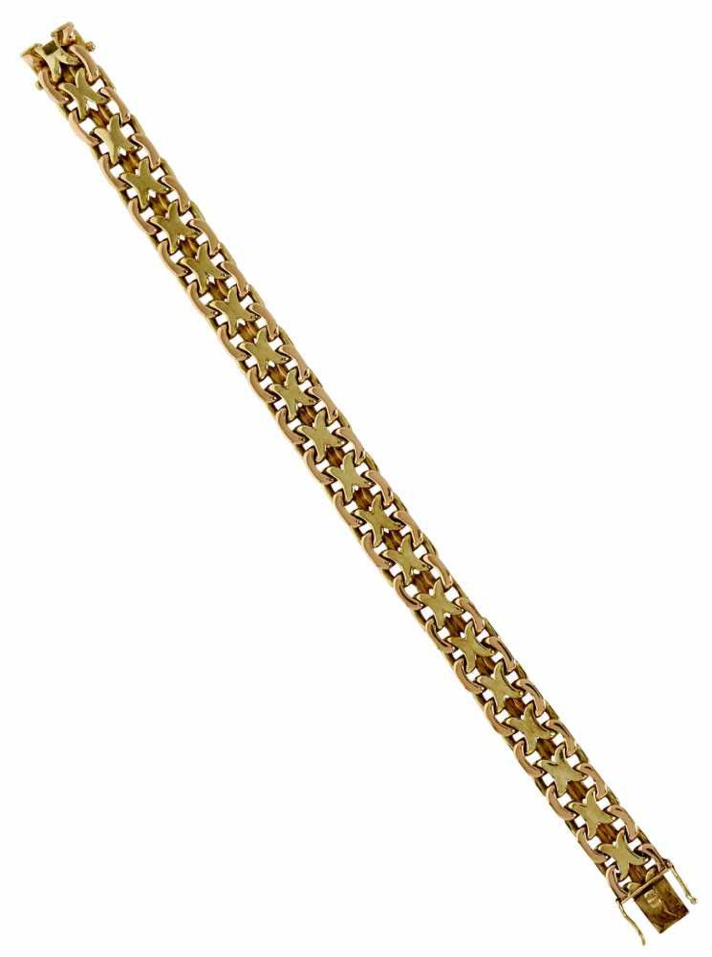 Armband 14 K GG, Marke (585). Massive Ausführung in Bismarckankermuster. L. 19,5 cm. Ca. 47,4 g