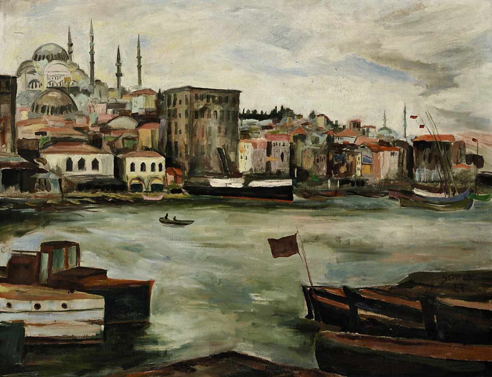 Schropp (wohl Karl Schropp, 1899 Heidelberg - 1978) Istanbul Öl / Lwd. 85,5 x 110,5 cm R. u.