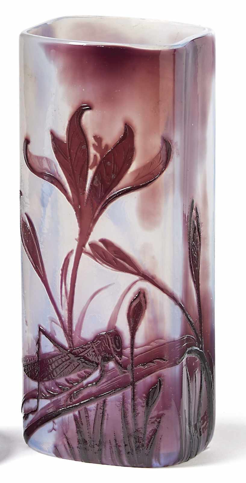 Vase mit Heuschrecke Muller Frères, Croismare - A. 20. Jh. Über rechteckigem, seitlich leicht