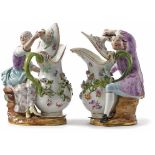 Essig- und Ölkannen-Set aus einer Plat-de-Ménage Meissen, 19. Jh. Figur einer Bäuerin und eines