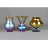 Drei Vasen "Myra-Kristall" WMF, Geislingen - um 1925/30 Eine balusterförmig, eine bauchige Fußvase