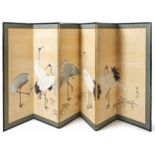 Seltener, signierter Stellschirm Japan/ Kyoto, Edo-Periode, um 1920 Sechsteiliges, ebonisiertes