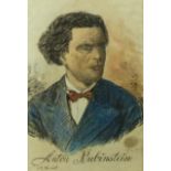Schubert, August Portrait Anton Rubinstein (Wien 1844 geb.) Tuschfederzeichnung, aquarelliert. Links