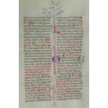 Illuminiertes Textblatt aus einem Stundenbuch Wohl 15. Jh. Beidseitig zweispaltig in lateinischer