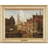 De Jongh, Oene Romkes Belebter Straßenzug an einer Gracht im Sommer (Makkum 1812-1896 Amsterdam)