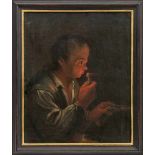 Deutsche Schule des 18. Jh. Junge auf eine Lunte blasend Öl/Lwd., doubl. 46 x 37,5 cm.