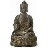 Sitzender Buddha China, Ming-Dynastie, 17. Jh. Auf Lotossockel in Meditationshaltung (Dhyanasana),