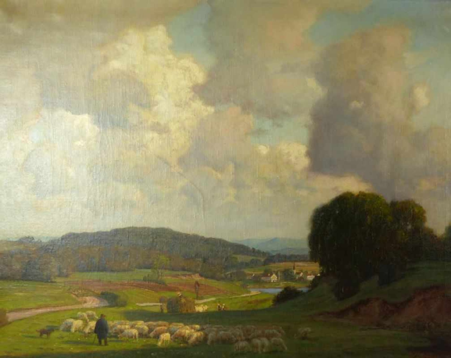 Graetz, Theodor Sommerlandschaft mit Schäfer und seiner Herde (Altona 1859-1947 München) Öl/Lwd.