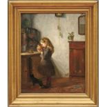 Genremaler des 19. Jh. Interieur mit Mädchen beim Naschen Öl/Lwd., doubl. 55 x 44 cm.