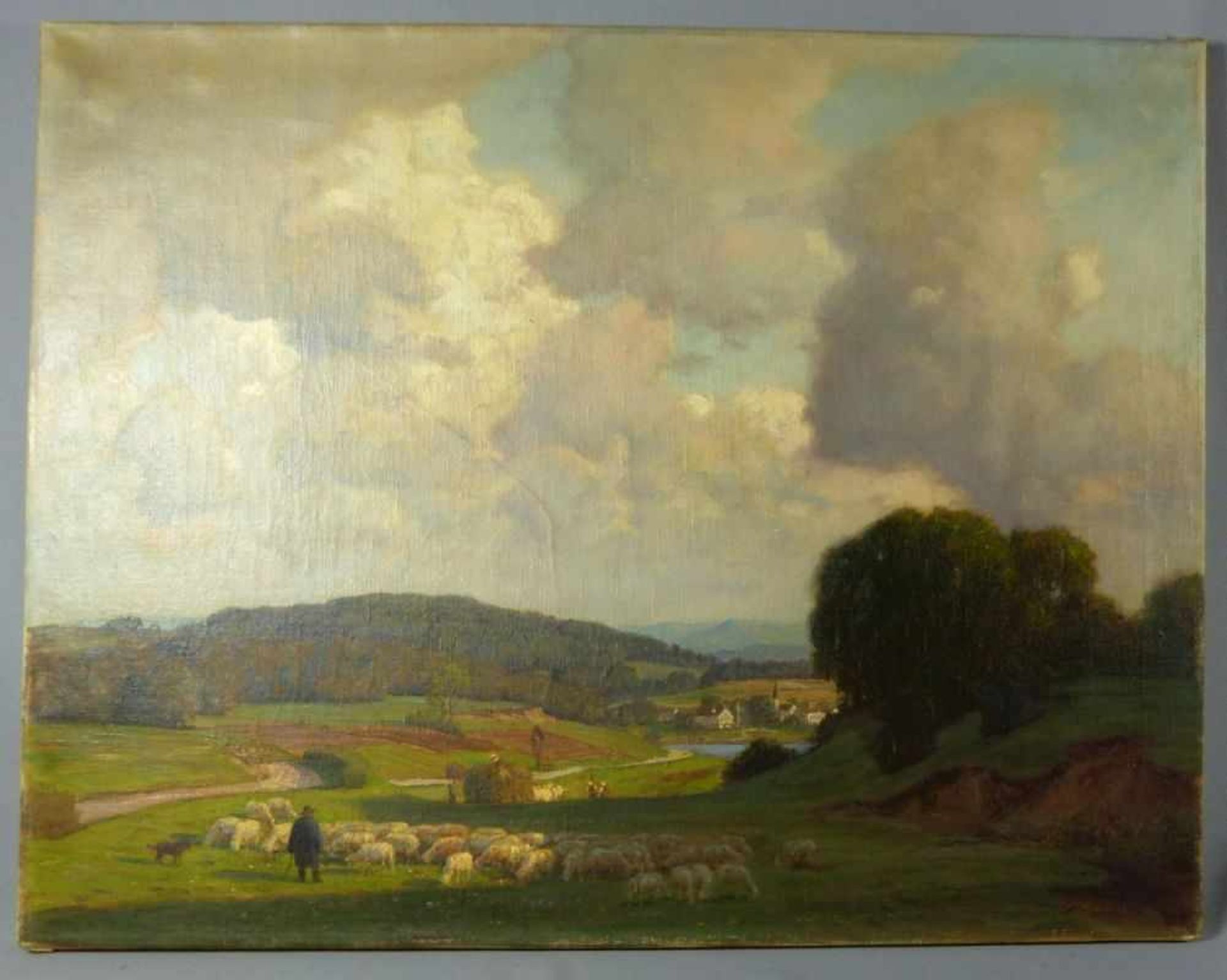 Graetz, Theodor Sommerlandschaft mit Schäfer und seiner Herde (Altona 1859-1947 München) Öl/Lwd. - Bild 2 aus 2