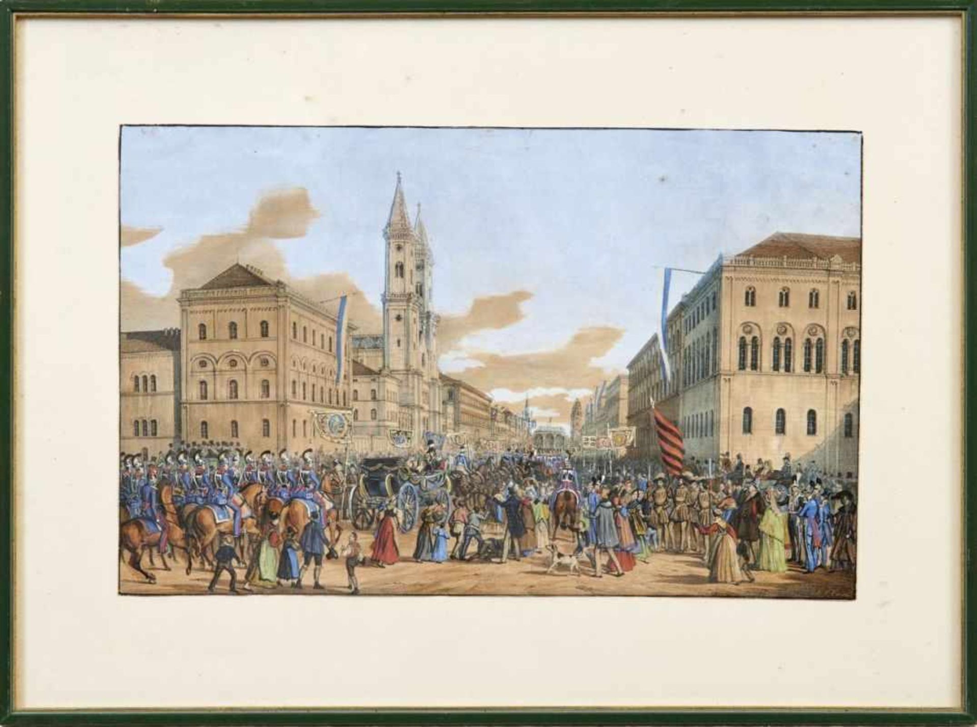 Kraus, Gustav Wilhelm Zwei Blatt mit historischen Ereignissen in der Ludwigstraße zu München (Passau