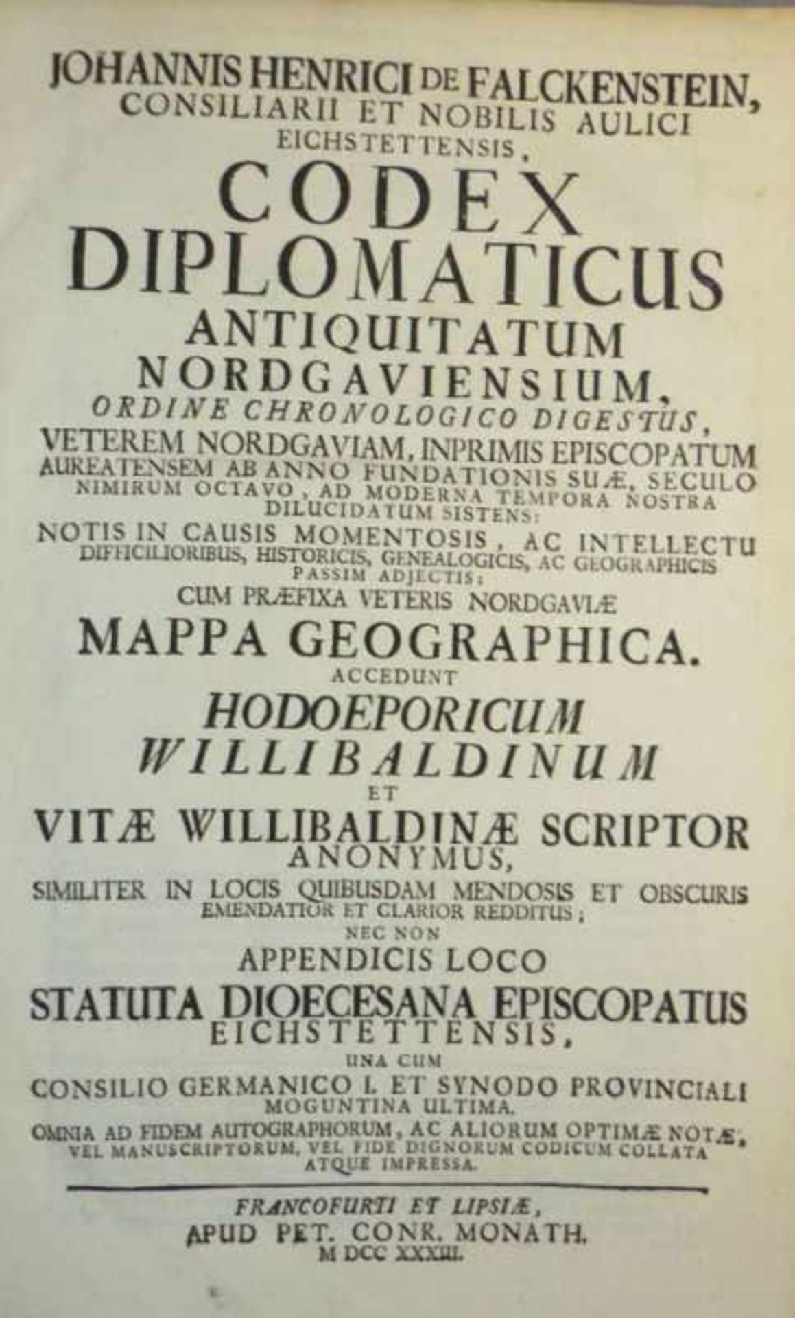 Falckenstein, Johann Heinrich Codex Diplomaticus Antiquitatum Nordgaviensium Ordine Chronologico