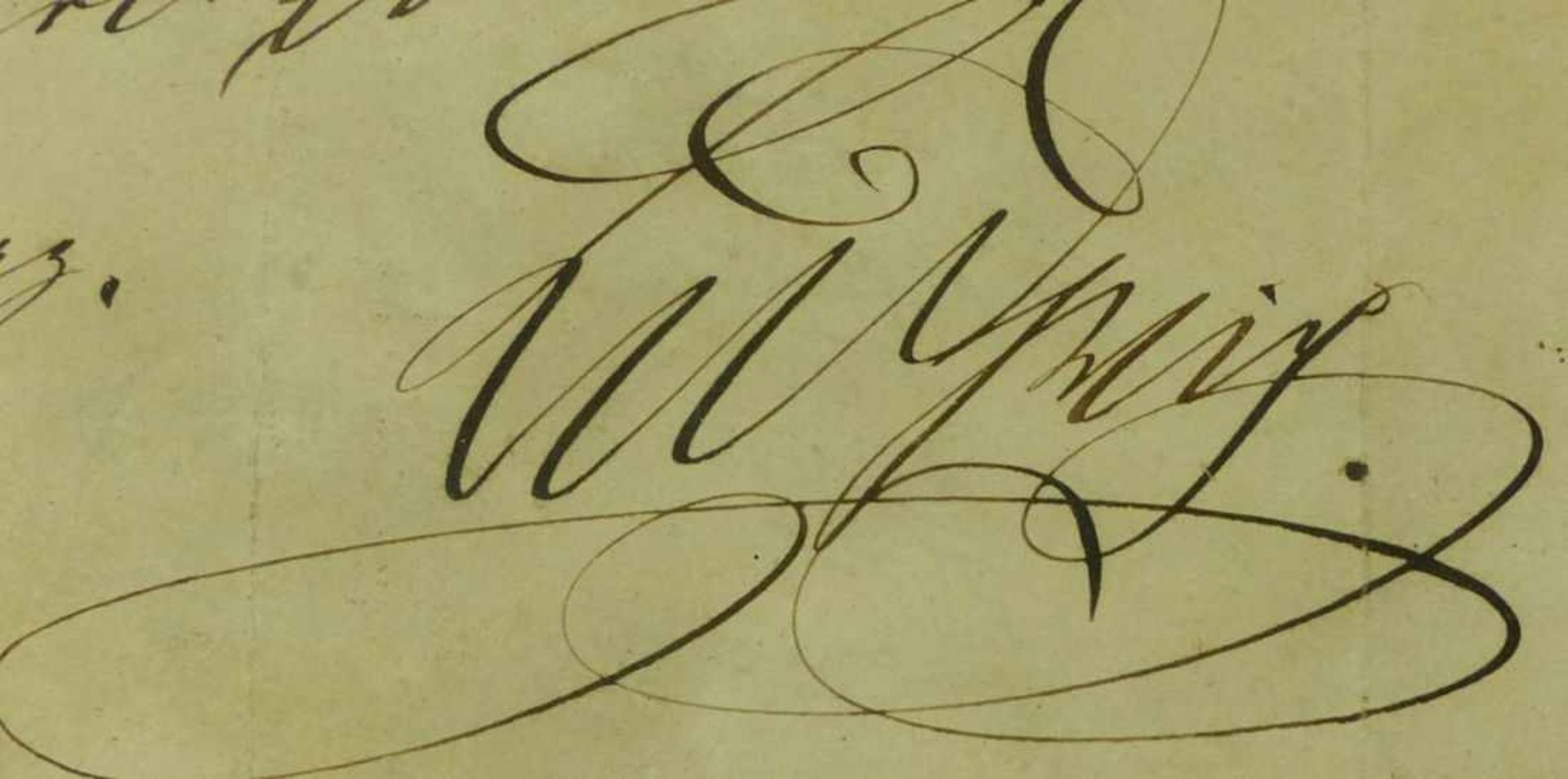 Ludwig II. - Fragment eines Autographs Um 1880 Bis auf die Unterschrift beschnittener Brief. 5,5 x