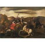 Reiterschlacht Italien, wohl Rom, 17. Jh. Öl/Lwd., doubl. 71,5 x 101 cm; unger. - Altersspuren.