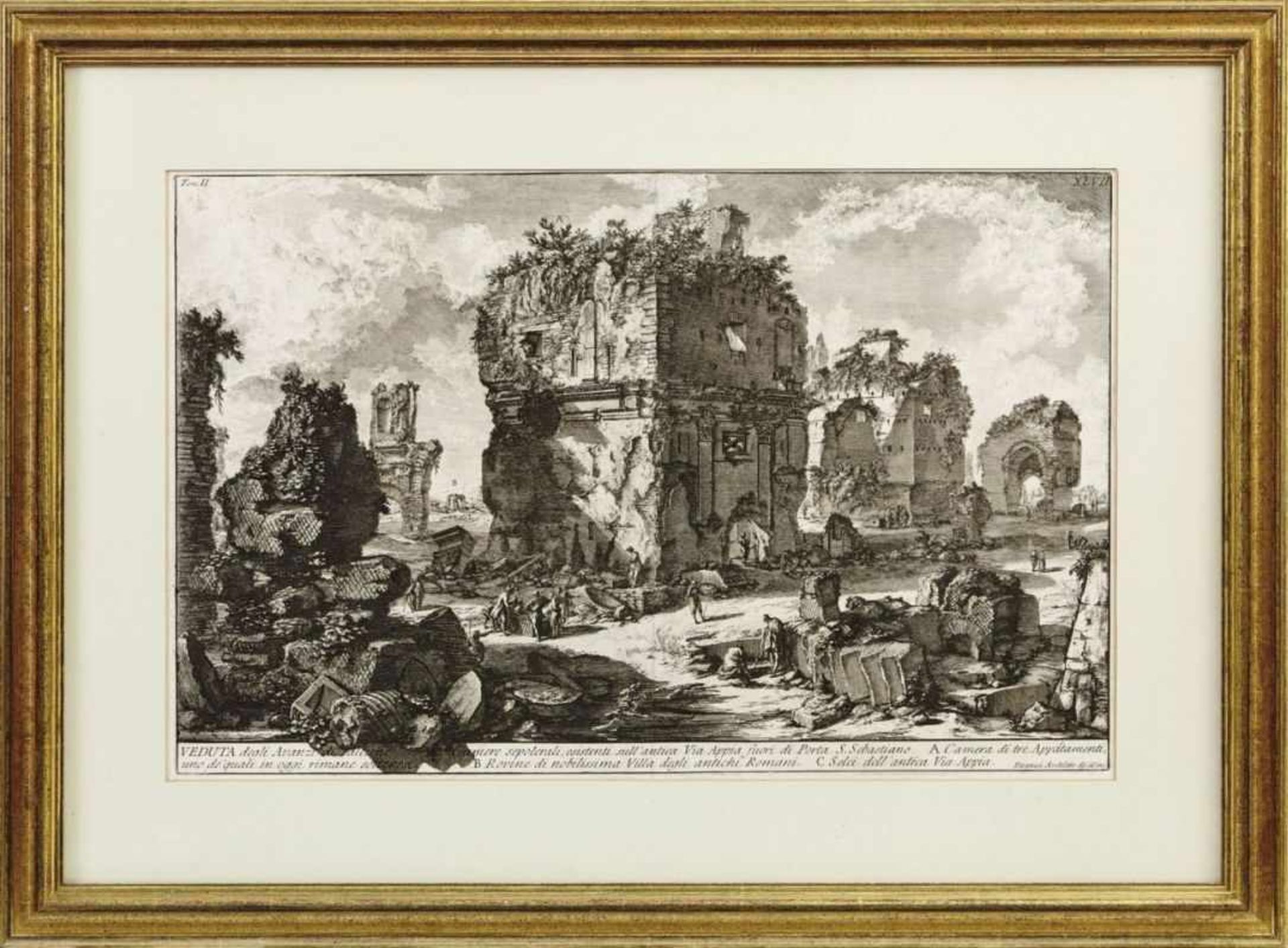 Piranesi, Giovanni-Battista "Veduta degli avanzi di alcune camere sepolcrali, esistenti sull' - Bild 2 aus 2