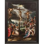 Münchner Manierist, um 1600 Christus stirbt am Kreuz Vielfigurige Kalvarienbergszene. Öl/Lwd. 115