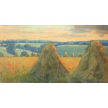 Goebl-Wahl, Camilla Landschaft mit Heumanderln im Abendrot (Wien 1877-1965) Öl/Karton. Links unten