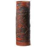 Sehr großer Pinselhalter Japan, 19. Jh. Zylindrische Form mit umlaufender, im Relief geschnitzter