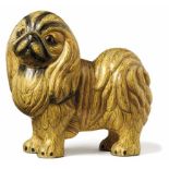 Cloisonne-Hund China, 20. Jh. Bronze mit gelb-schwarzer Bemalung. H. 25 cm.