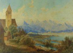 Kuhn, Max Blick auf einen oberbayerischen See (1836-1888 München) Aquarell. Rechts unten sign. und