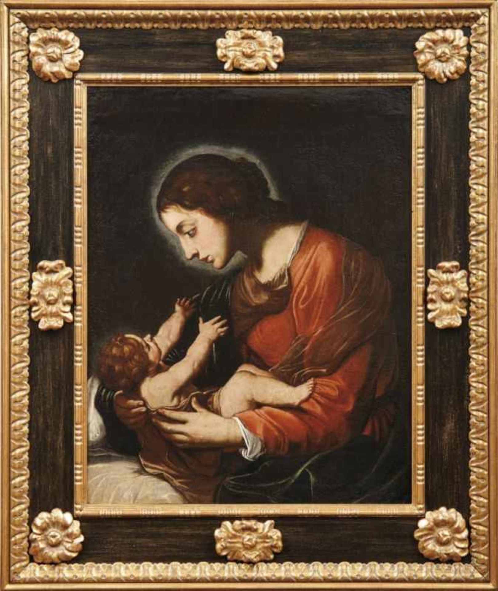 Tiarini, Alessandro (Attrib.) Madonna mit Kind (Bologna 1577-1668) Öl/Lwd., doubl. 83 x 64 cm; in