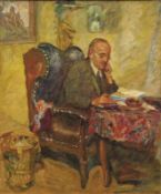 Antoine, Otto Interieur mit an einem Tisch lesenden Herren im Ohrenbackensessel (Koblenz 1865-1951