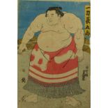 Utagawa Kunisada (Toyokuni III.) Sumo-Ringer (Katsushika 1786-1865 Edo) Farbholzschnitt. Signatur