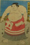 Utagawa Kunisada (Toyokuni III.) Sumo-Ringer (Katsushika 1786-1865 Edo) Farbholzschnitt. Signatur