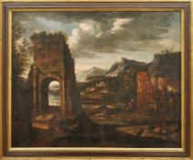 Große Ruinenlandschaft Italien, E. 17. Jh. Südliche Landschaft mit Dörfern auf den Hügeln und in den