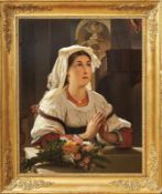 Maes, Jan Baptist Lodewijk (Attrib.) Betende Italienerin mit Blumen (Gent 1794-1856 Rom) Öl/Lwd.