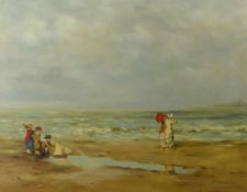 Landschaftsmaler des fr. 20. Jahrhunderts Strandspaziergang Öl/Lwd., doubl. Rechts unten undeutl.