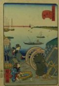 Hiroshige, Utagawa Wäscherinnen am Hafen (Edo 1797-1858 ebd.) Farbholzschnitt. Mit Signatur und