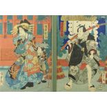 Utagawa Kunisada (Toyokuni III.) Diptychon mit Kabuki-Szene (Katsushika 1786-1865 Edo)