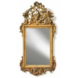 Rokoko-Spiegel Mainfranken, 18. Jh. Provenienztypischer, hochrechteckiger Spiegel. Holz, teilweise