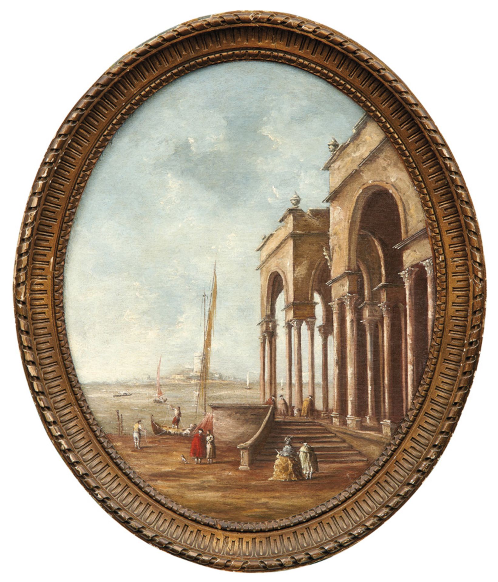 Guardi, Giacomo Paar venezianische Capriccios (Venedig 1764-1835) Vornehm gekleidete Personen vor - Bild 2 aus 2