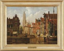 De Jongh, Oene Romkes Belebter Straßenzug an einer Gracht im Sommer (Makkum 1812-1896 Amsterdam)