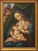 Maria lactans Italien, 18. Jh. Mit Draperie haltendem Putto. Öl/Lwd., doubl. 53 x 37 cm.