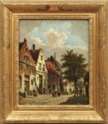 Eversen, Adrianus Belebte Kleinstadtstraße (Amsterdam 1818-1897 Delft) Öl/Lwd. Links unten sign.