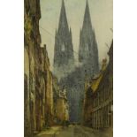 Kasimir, Luigi Burgmauer mit Blick auf den Kölner Dom (Pettau 1881-1962 Wien) Farbradierung. Unten