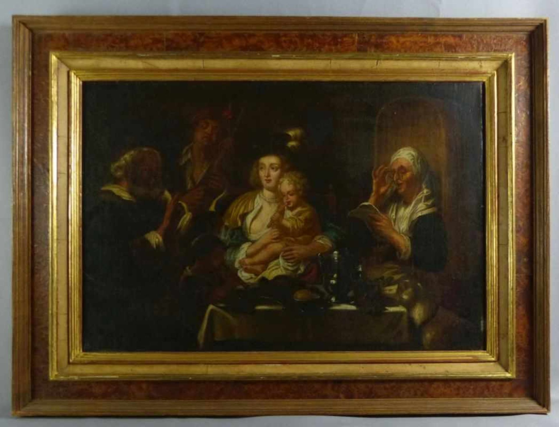 Jordaens, Jacob - Kopie nach Interieur mit musizierender Großfamilie (Antwerpen 1593-1678 ebd.) Öl/ - Bild 2 aus 2